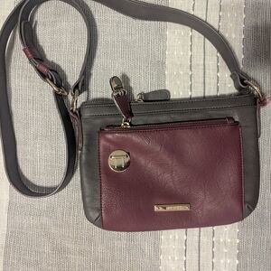 Nine West Burgundy and Gray Crossbody Bag